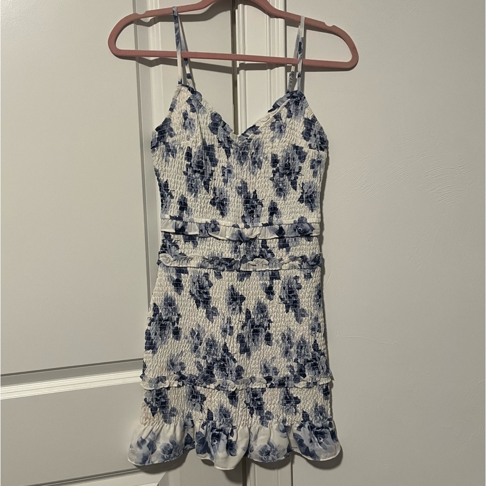 Abercrombie blue and white mini smocked dress